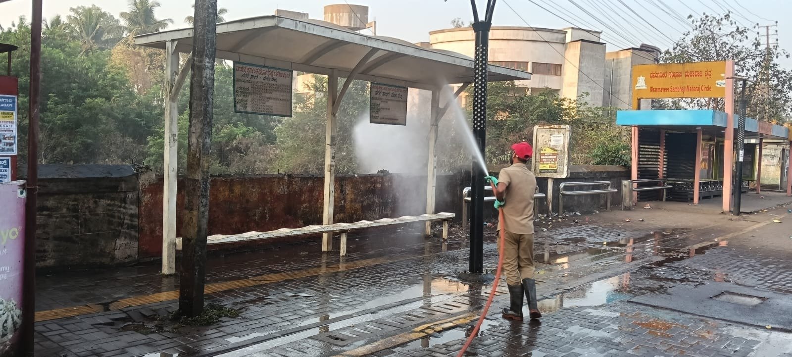 Belagavi Cantonment Cleans Bogarves Bus Stop Area