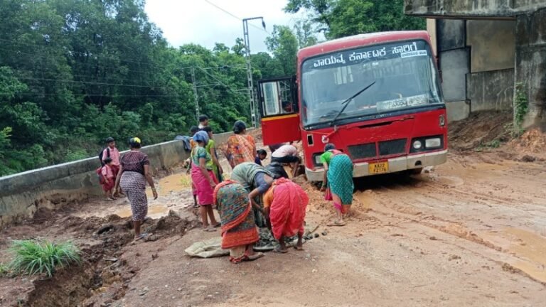 KSRTC Bus Stuck on Muddy Belagavi-Goa Highway