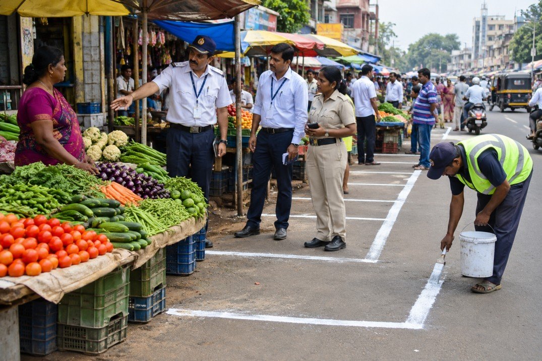 BCC Marks Vending Zones to Ease Belagavi Market Traffic